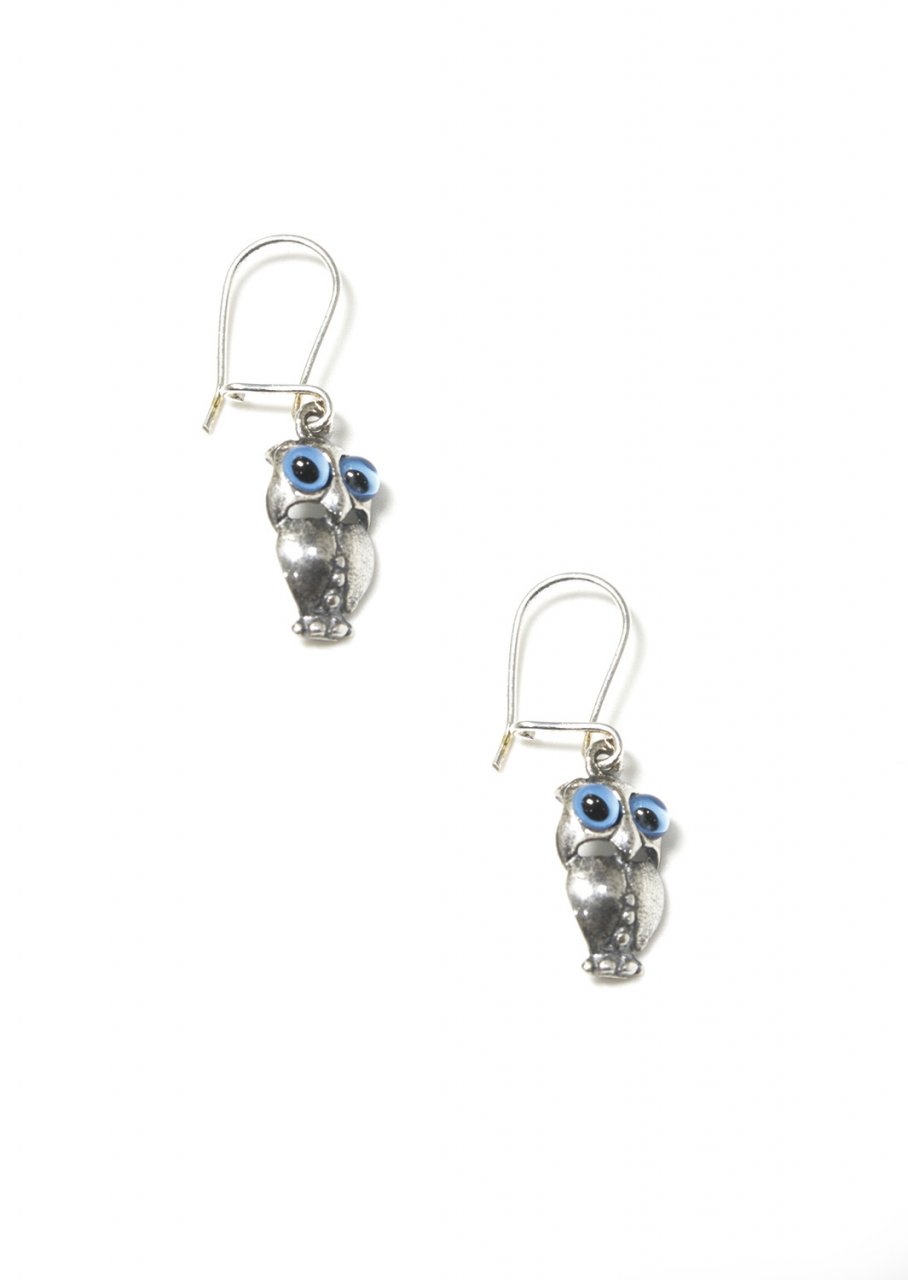 Greek owl silver drop - dangle earrings